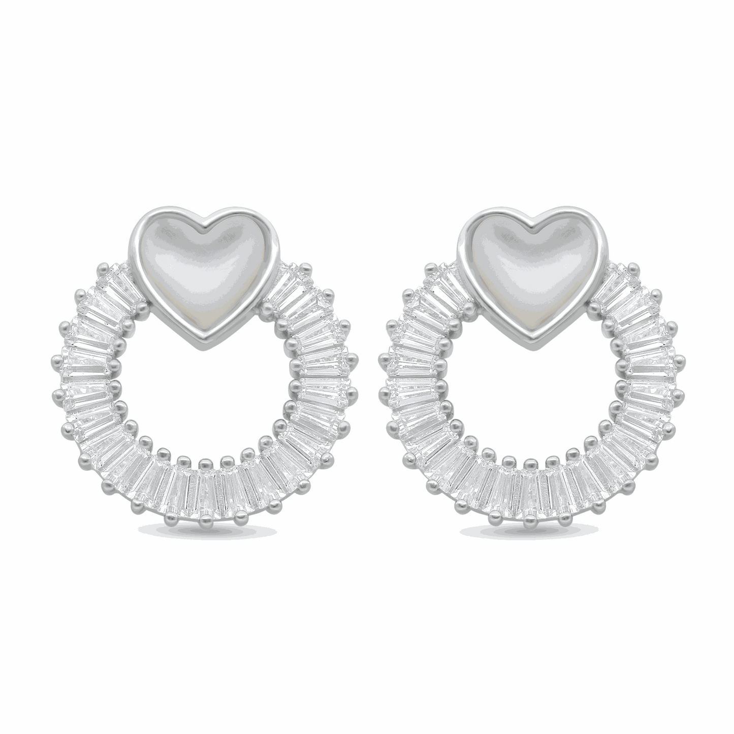 Sterling Silver 925 Earring Rhodium Plated Embedded With white Shell And White Zircon