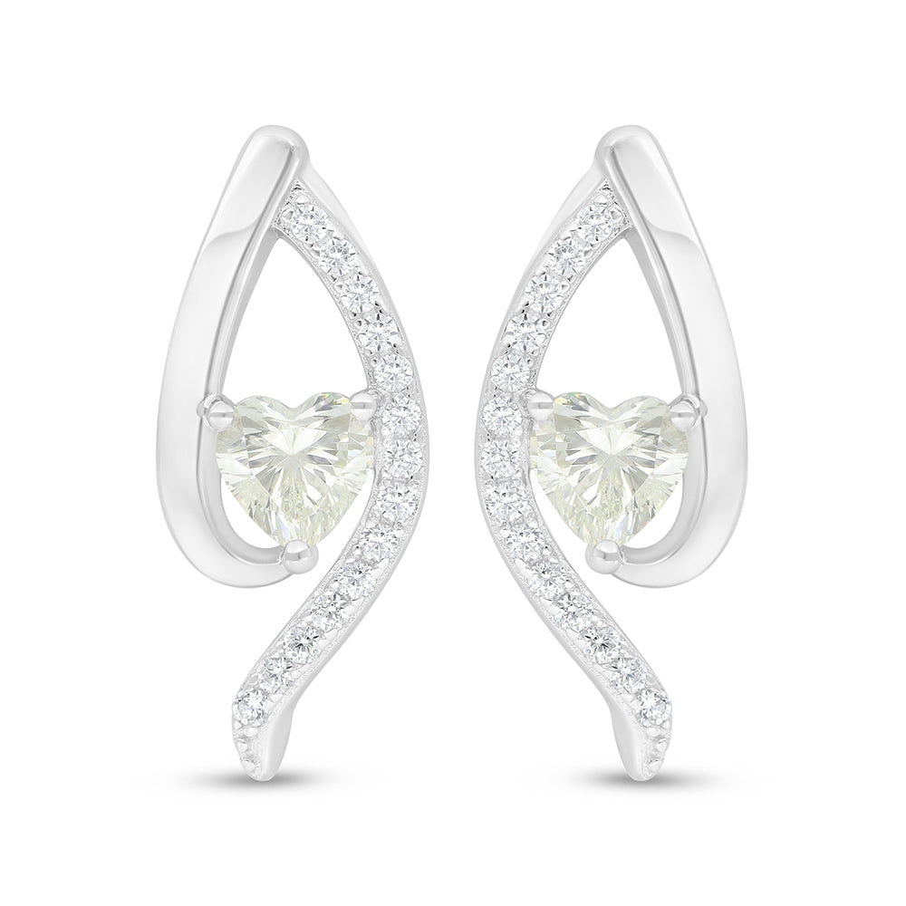 Sterling Silver 925 Earring Rhodium Plated Embedded With Diamond Zircon And White Zircon