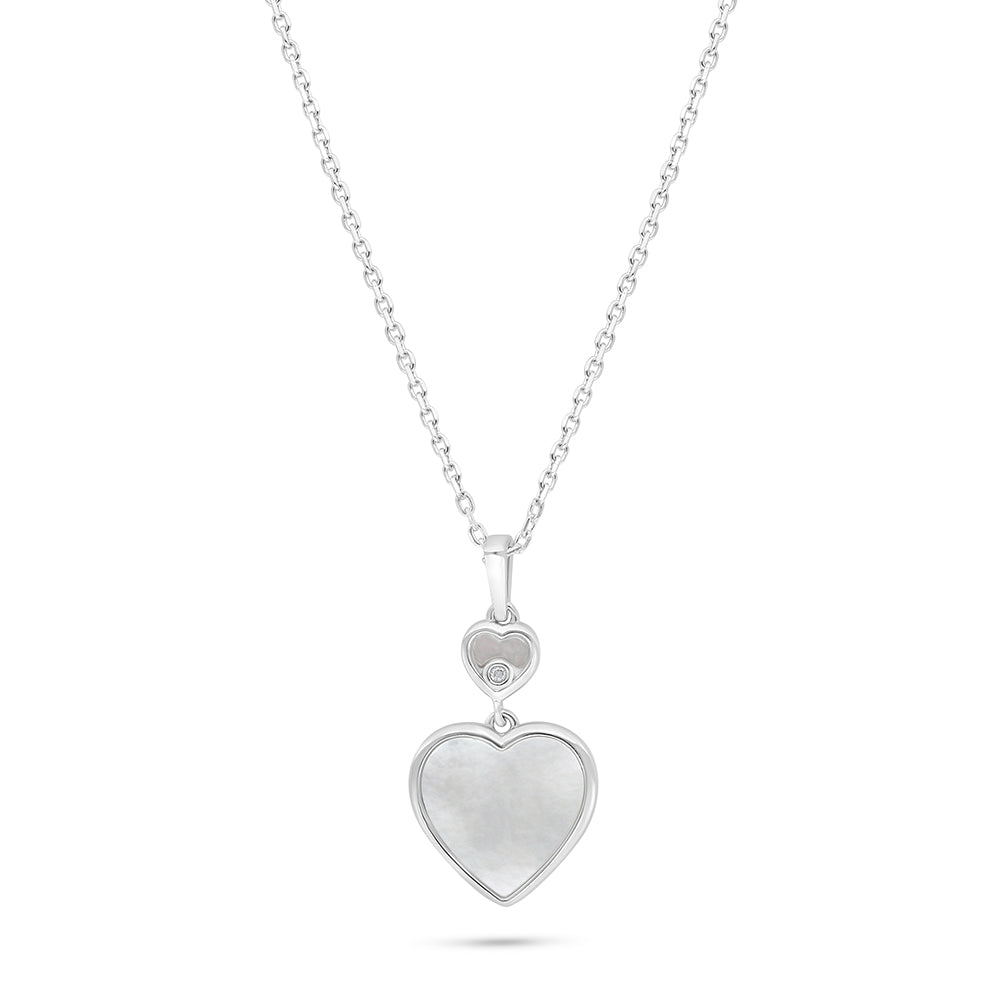 Sterling Silver 925 Necklace Rhodium Plated Embedded With white shell And White Zircon
