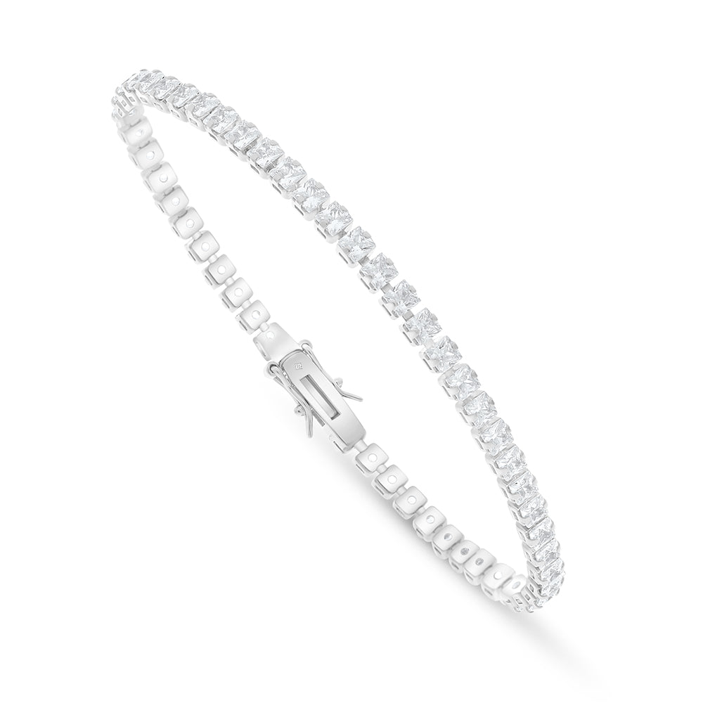 Sterling Silver 925 Bracelet Rhodium Plated Embedded With White Zircon
