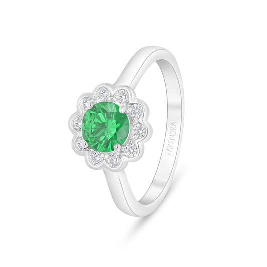 Sterling Silver 925 Ring Rhodium Plated Embedded With Emerald Zircon And White Zircon