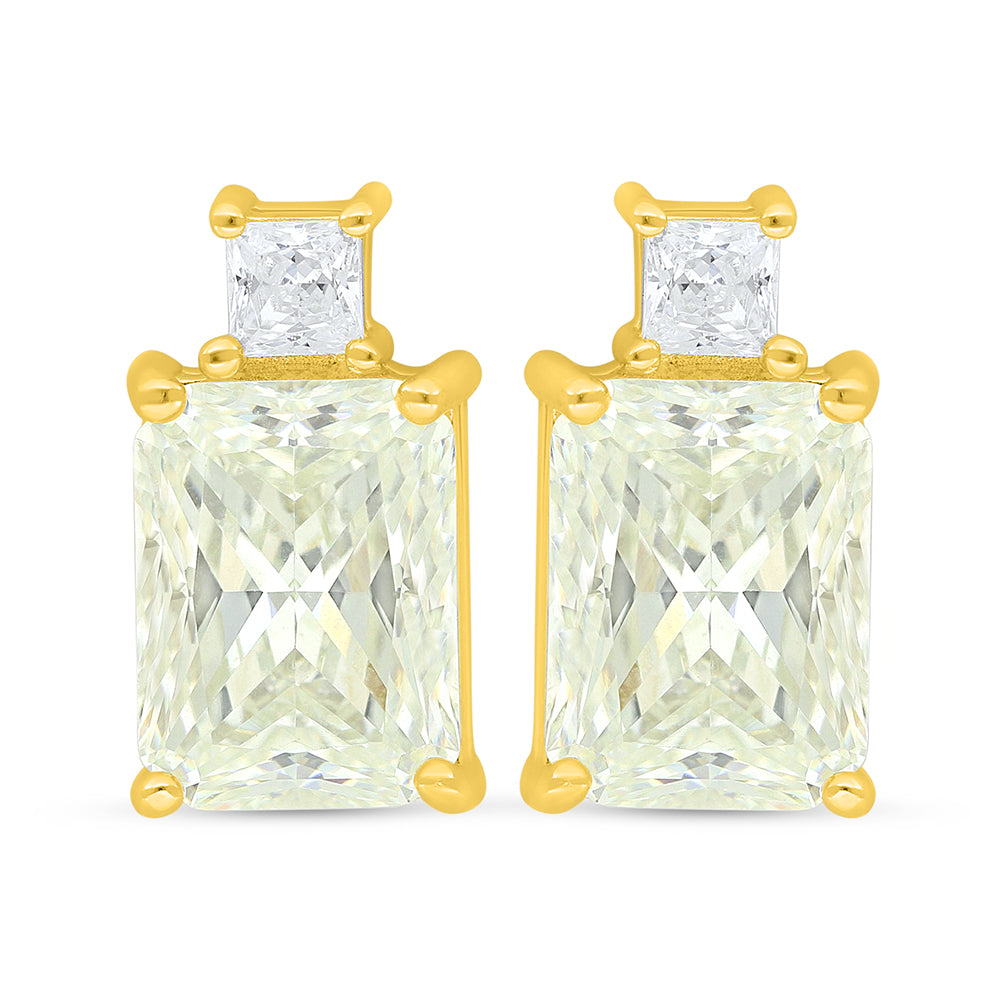 Sterling Silver 925 Earring Golden Plated Embedded With Yellow Diamond And White Zircon