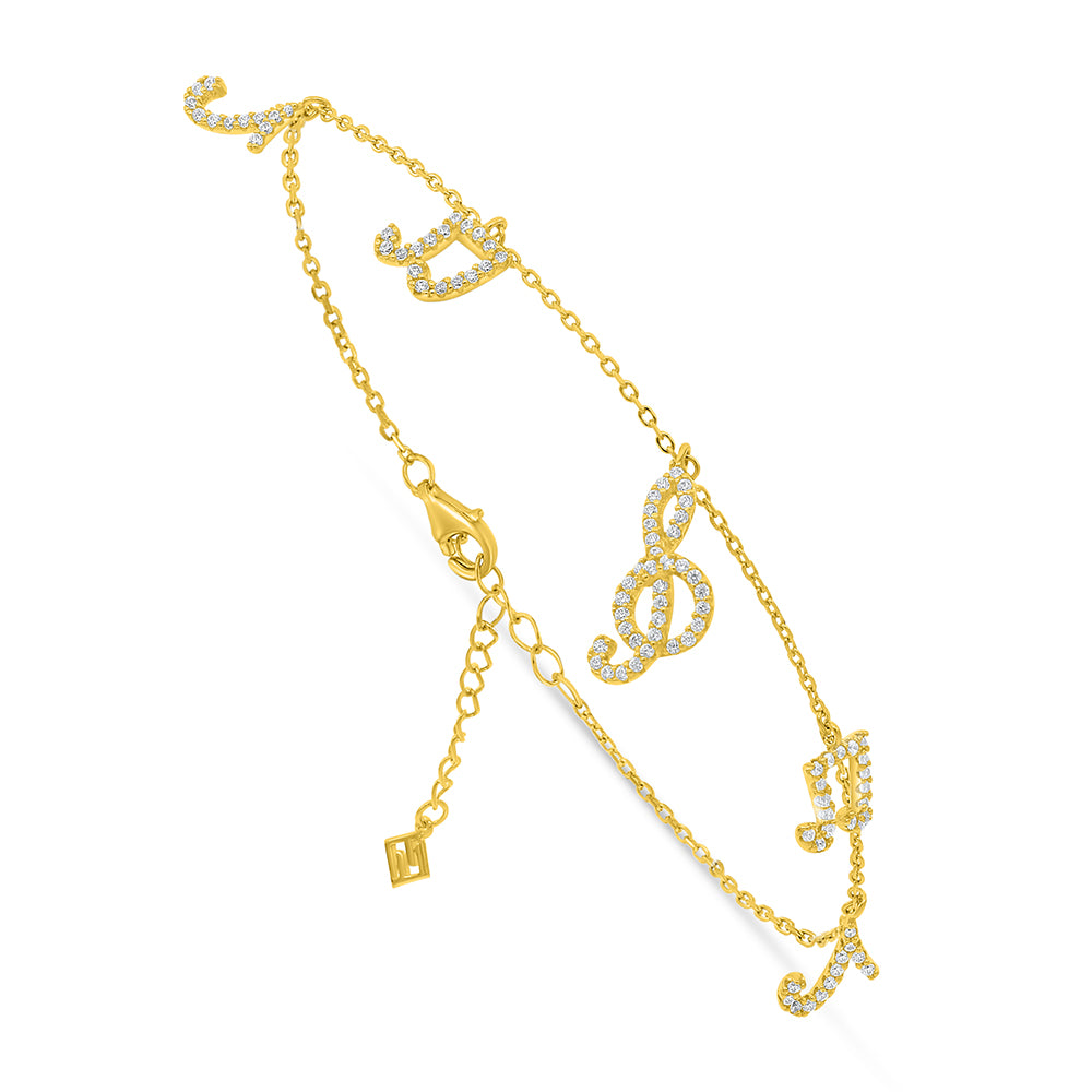 Sterling Silver 925 Bracelet Golden Plated Embedded With White Zircon