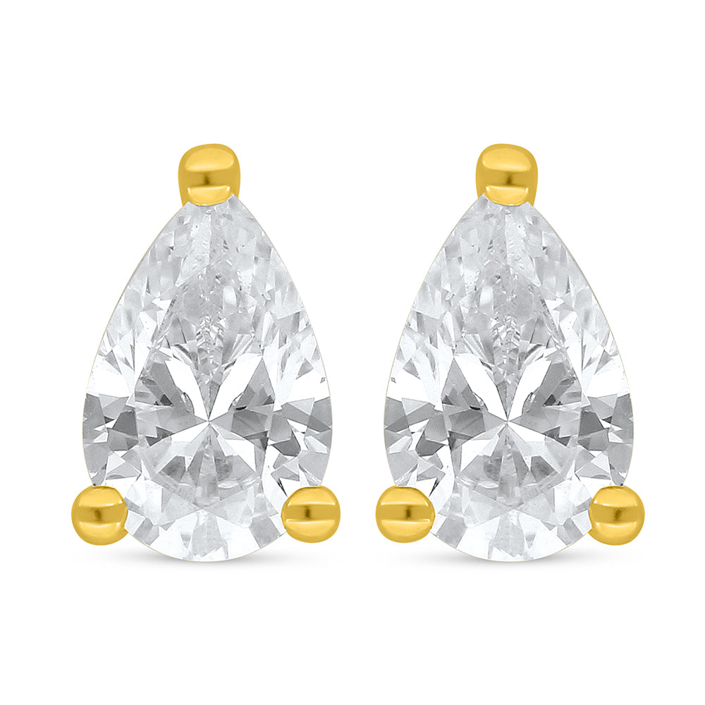 Sterling Silver 925 Earring Golden Plated Embedded With White Zircon