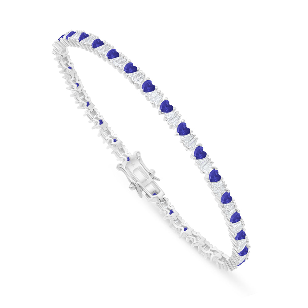 Sterling Silver 925 Bracelet Rhodium Plated Embedded With Sapphire Corundum And White Zircon