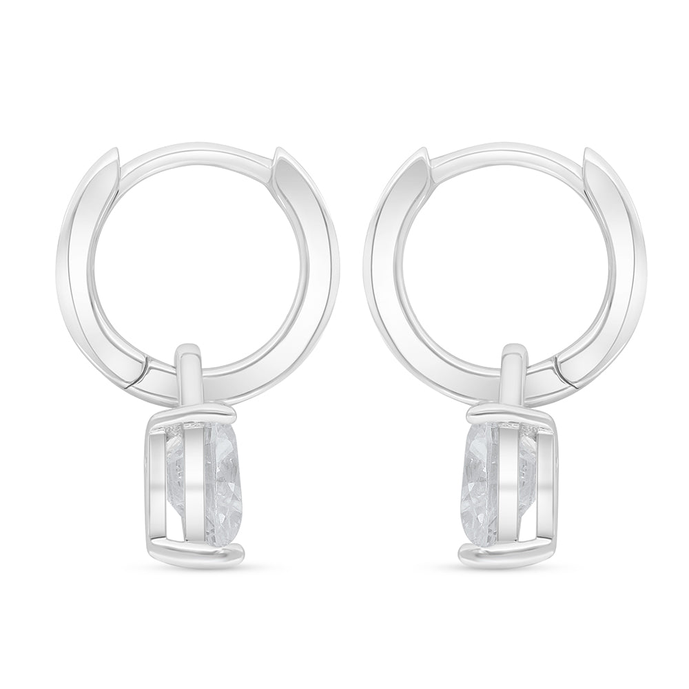 Sterling Silver 925 Earring Rhodium Plated Embedded With White Zircon