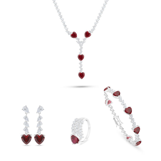 Sterling Silver 925 SET Rhodium Plated Embedded With Ruby Corundum And White Zircon