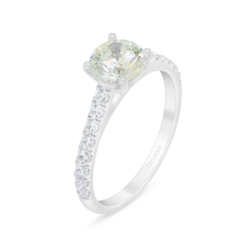 خاتم من الفضة الخالصة عيار 925 مطلي روديوم مرصع بالزركون الكناري الالماسي و فص ابيض