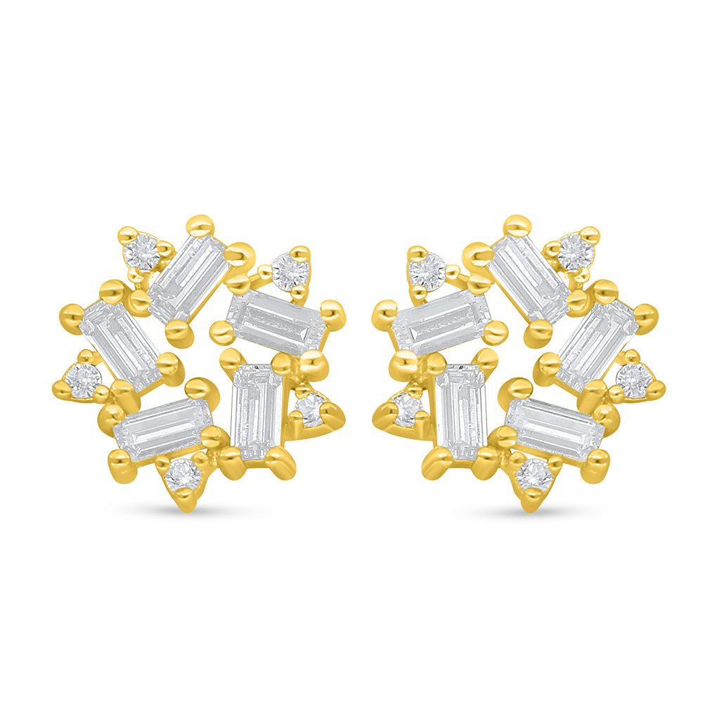 Sterling Silver 925 Earring Golden Plated Embedded With Diamond Zircon And White Zircon