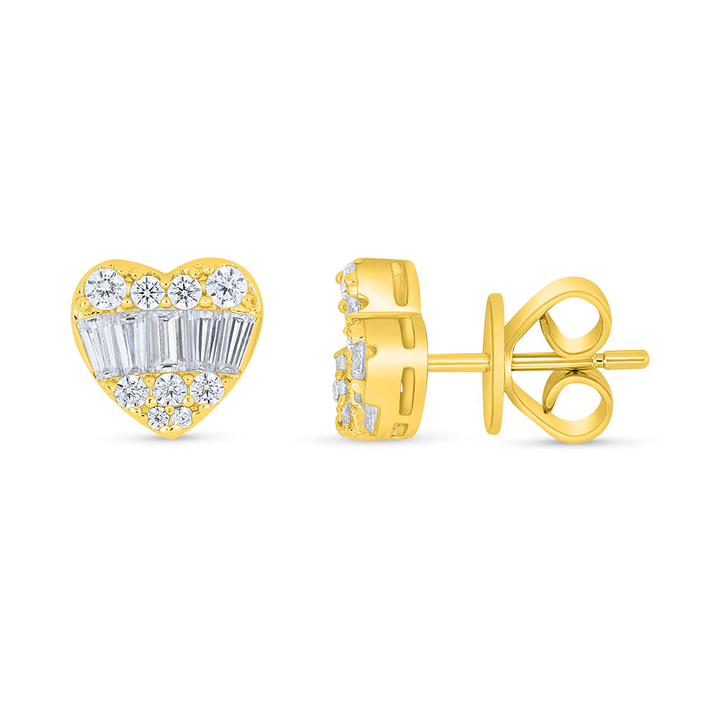 Sterling Silver 925 Earring Golden Plated Embedded With White Zircon