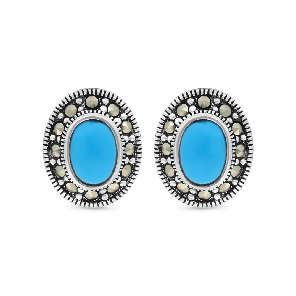 اقراط من الفضة الخالصة عيار 925 مرصعه احجار فيروز معالج و ماركسايت