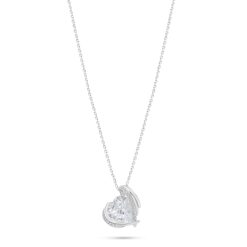 Sterling Silver 925 Necklace Rhodium Plated Embedded With White Zircon