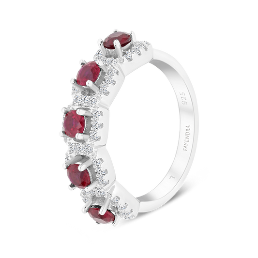 خاتم من الفضة الخالصة عيار 925 مطلي روديوم ياقوت كروندوم و فص ابيض