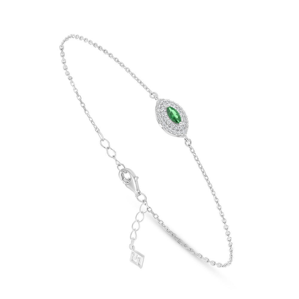 Sterling Silver 925 Bracelet Rhodium Plated Embedded With Emerald Zircon And White Zircon
