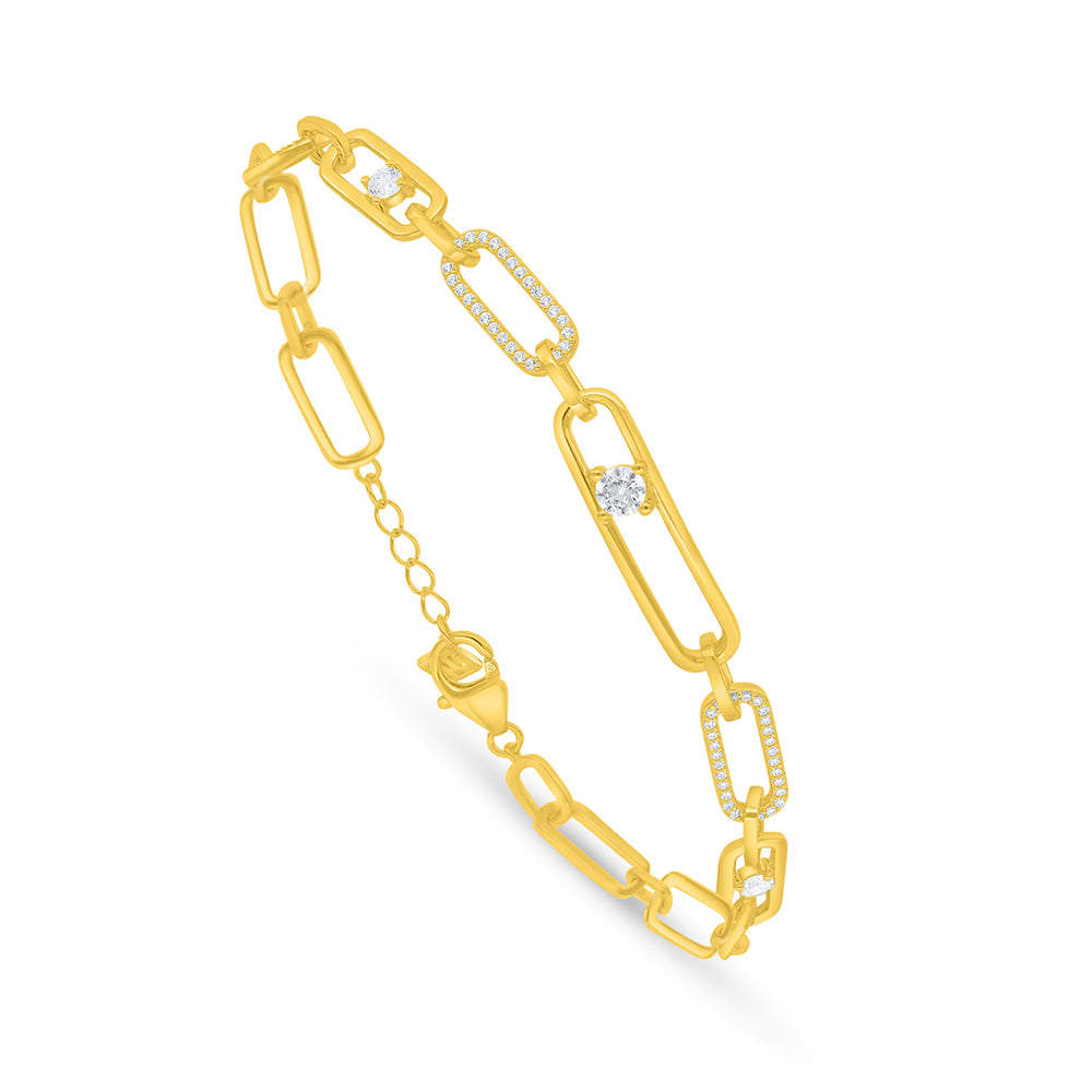 Sterling Silver 925 Bracelet Golden Plated Embedded With White Zircon