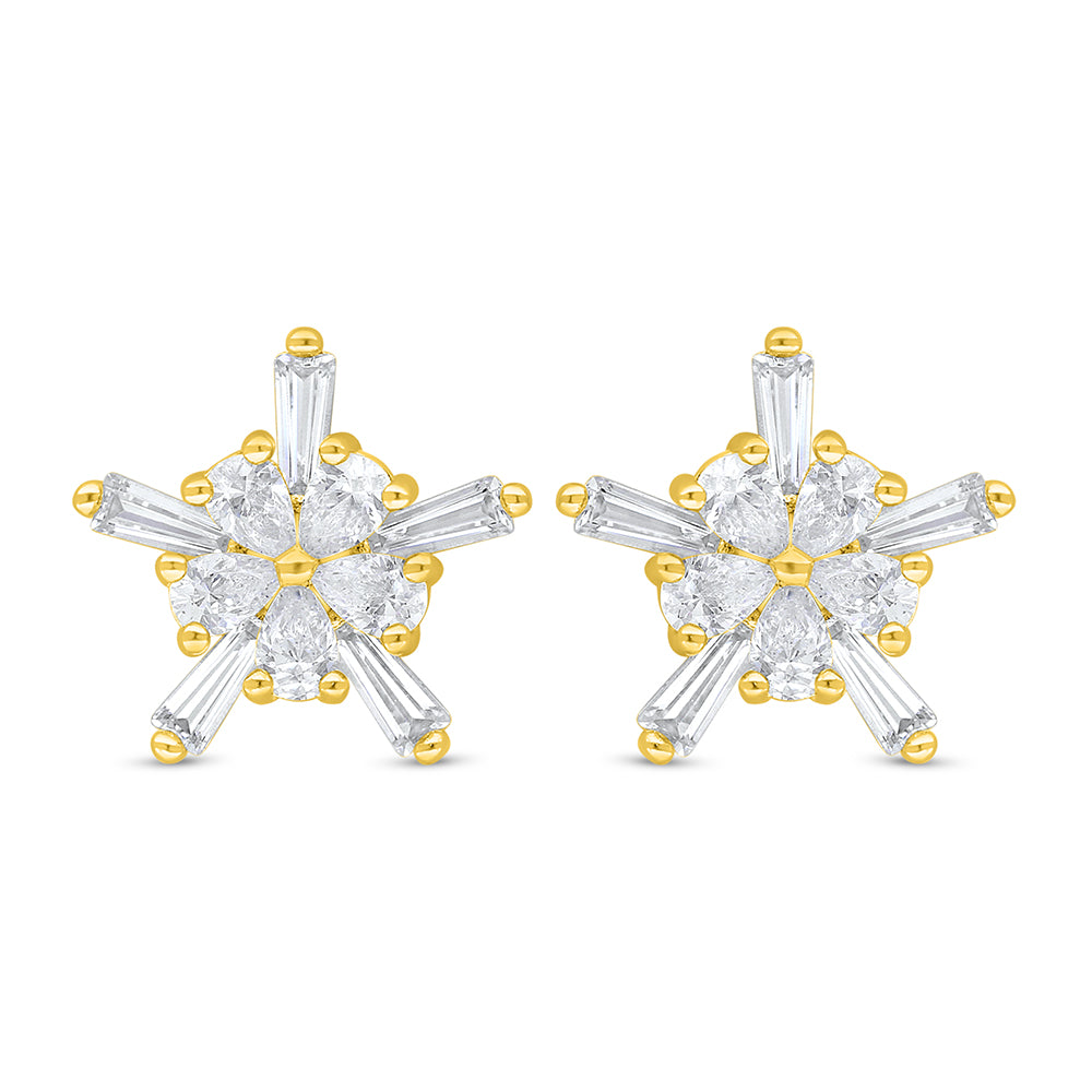 Sterling Silver 925 Earring Golden Plated Embedded With White Zircon