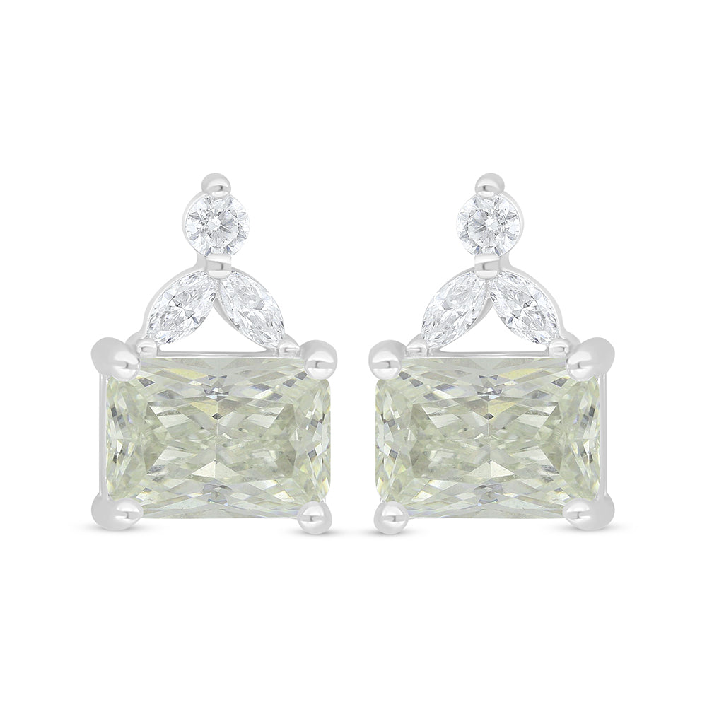 Sterling Silver 925 Earring Rhodium Plated Embedded With Yellow Diamond And White Zircon