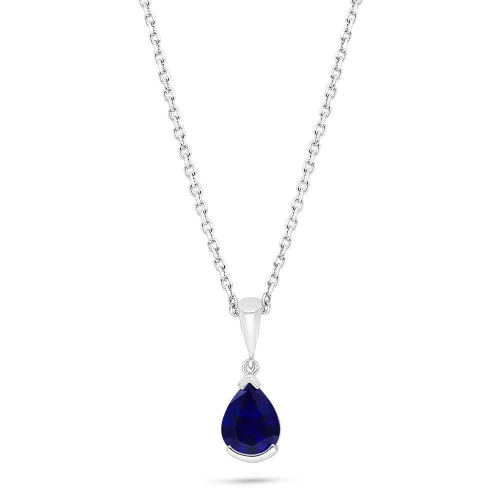 Sterling Silver 925 Necklace Rhodium Plated Embedded With Sapphire Corundum