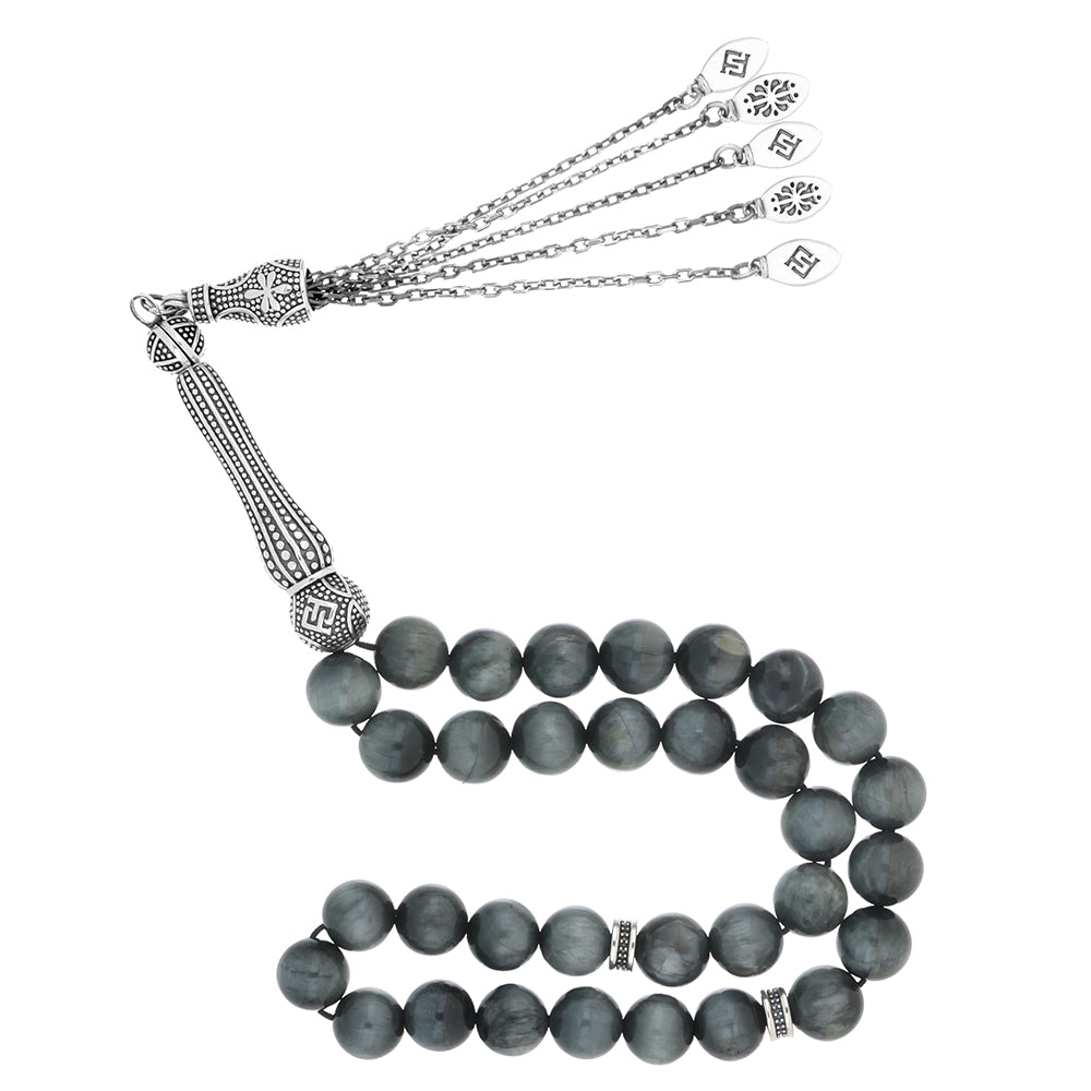 Rosary 33 Eagle Eye Round Bead 09 mm With Oxidized Silver 925 Set