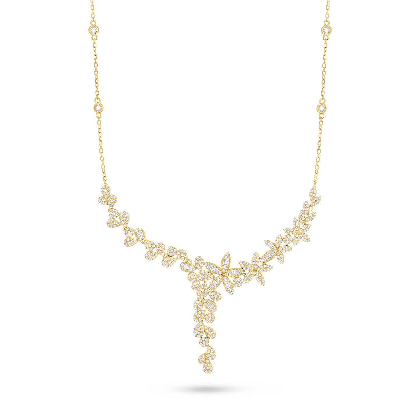 Sterling Silver 925 Necklace Golden Plated Embedded With White Zircon