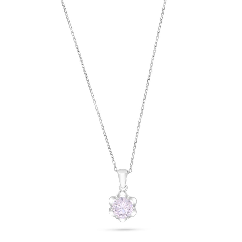 Sterling Silver 925 Necklace Rhodium Plated Embedded With Pink Zircon