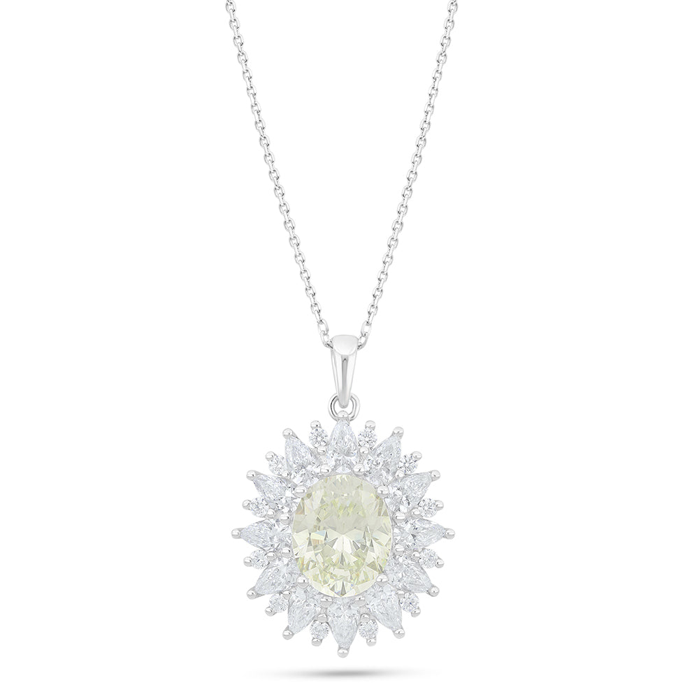Sterling Silver 925 Necklace Rhodium Plated Embedded With Diamond Zircon And White Zircon