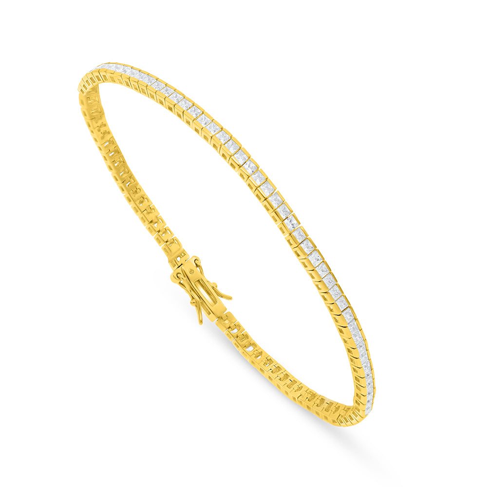 Sterling Silver 925 Bracelet Golden Plated Embedded With White Zircon