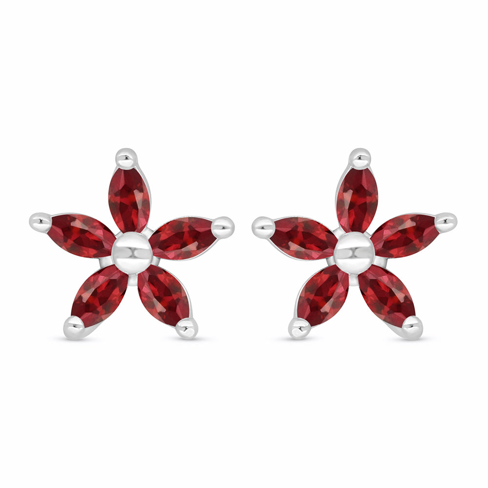 Sterling Silver 925 Earring Rhodium Plated Embedded With Ruby Corundum