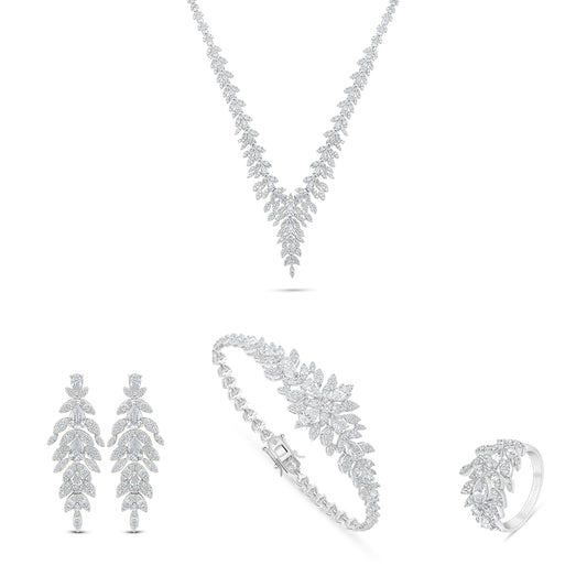 Sterling Silver 925 SET Rhodium Plated Embedded With White Zircon