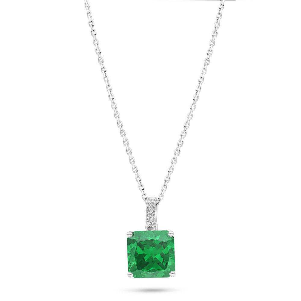 Sterling Silver 925 Necklace Rhodium Plated Embedded With Emerald Zircon And White Zircon