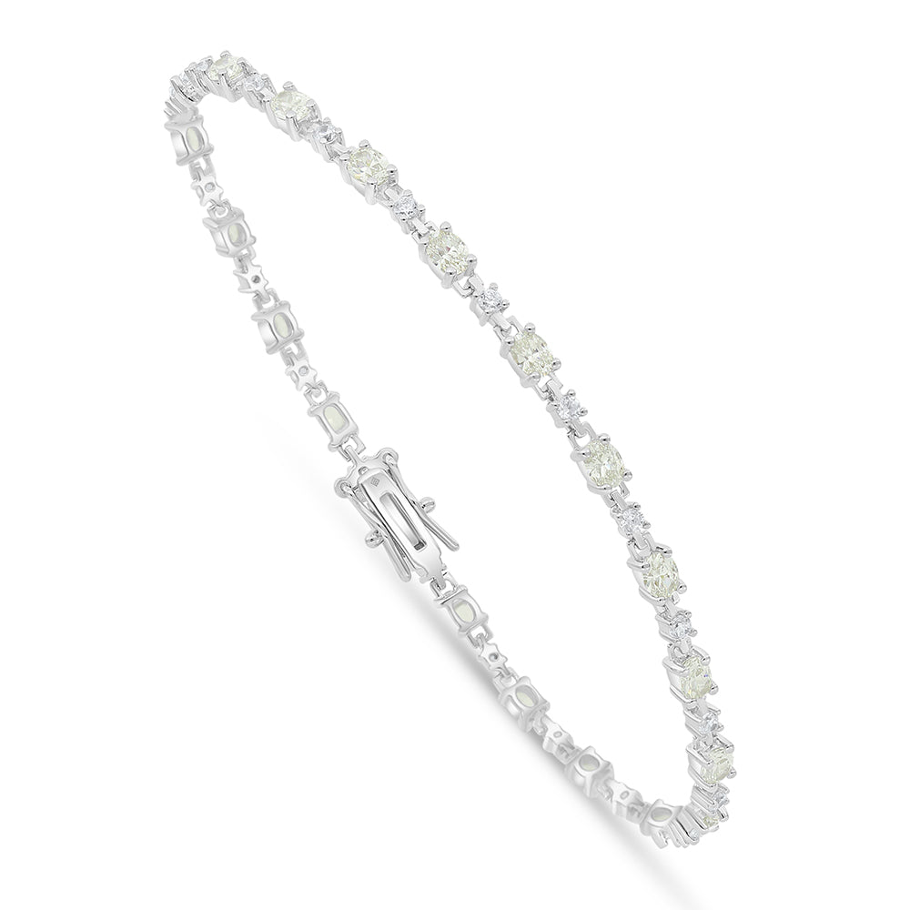 اسورة من الفضة الخالصة عيار 925 مطلية روديوم مرصعة بالزركون الكناري الالماسي و فص ابيض