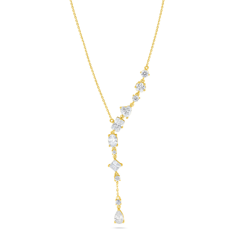 Sterling Silver 925 Necklace Golden Plated Embedded With White Zircon