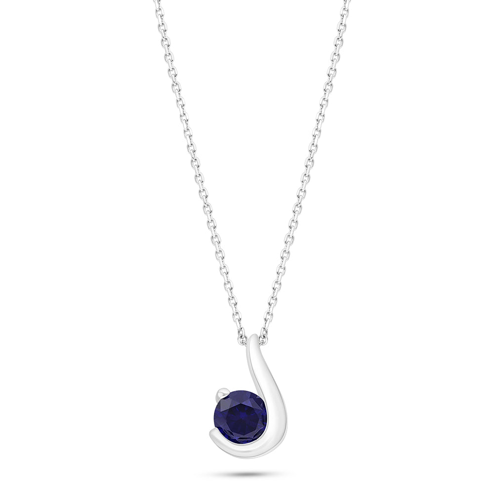 Sterling Silver 925 Necklace Rhodium Plated Embedded With Sapphire Corundum