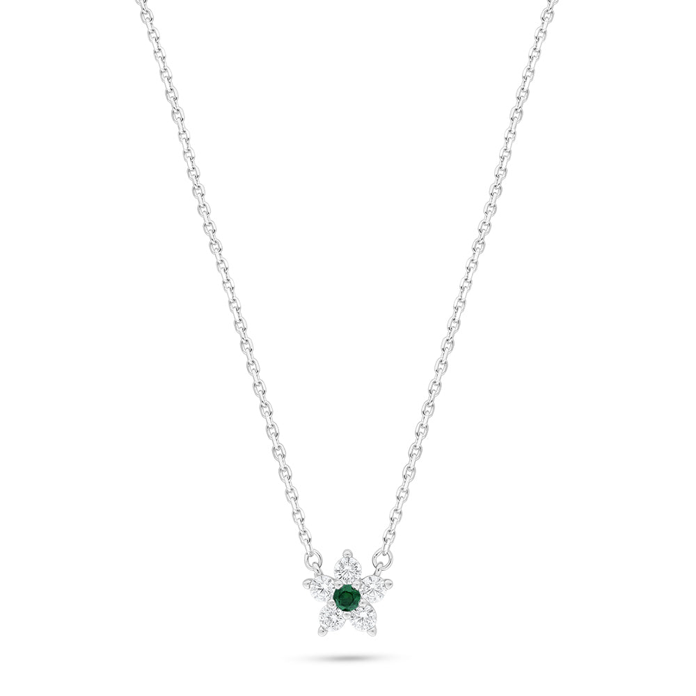 Sterling Silver 925 Necklace Rhodium Plated Embedded With Emerald Zircon And White Zircon