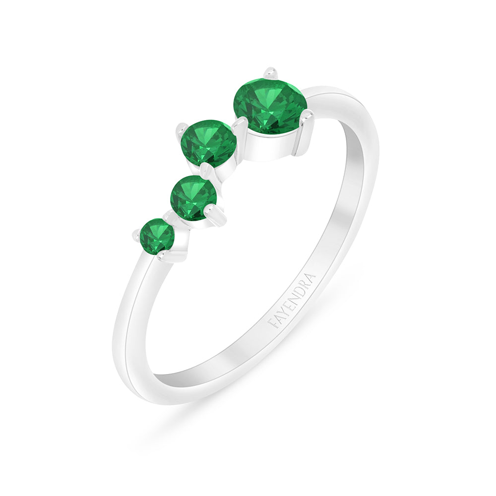 خاتم من الفضة الخالصة عيار 925 مطلي روديوم مرصع زركون زمردي و فص ابيض