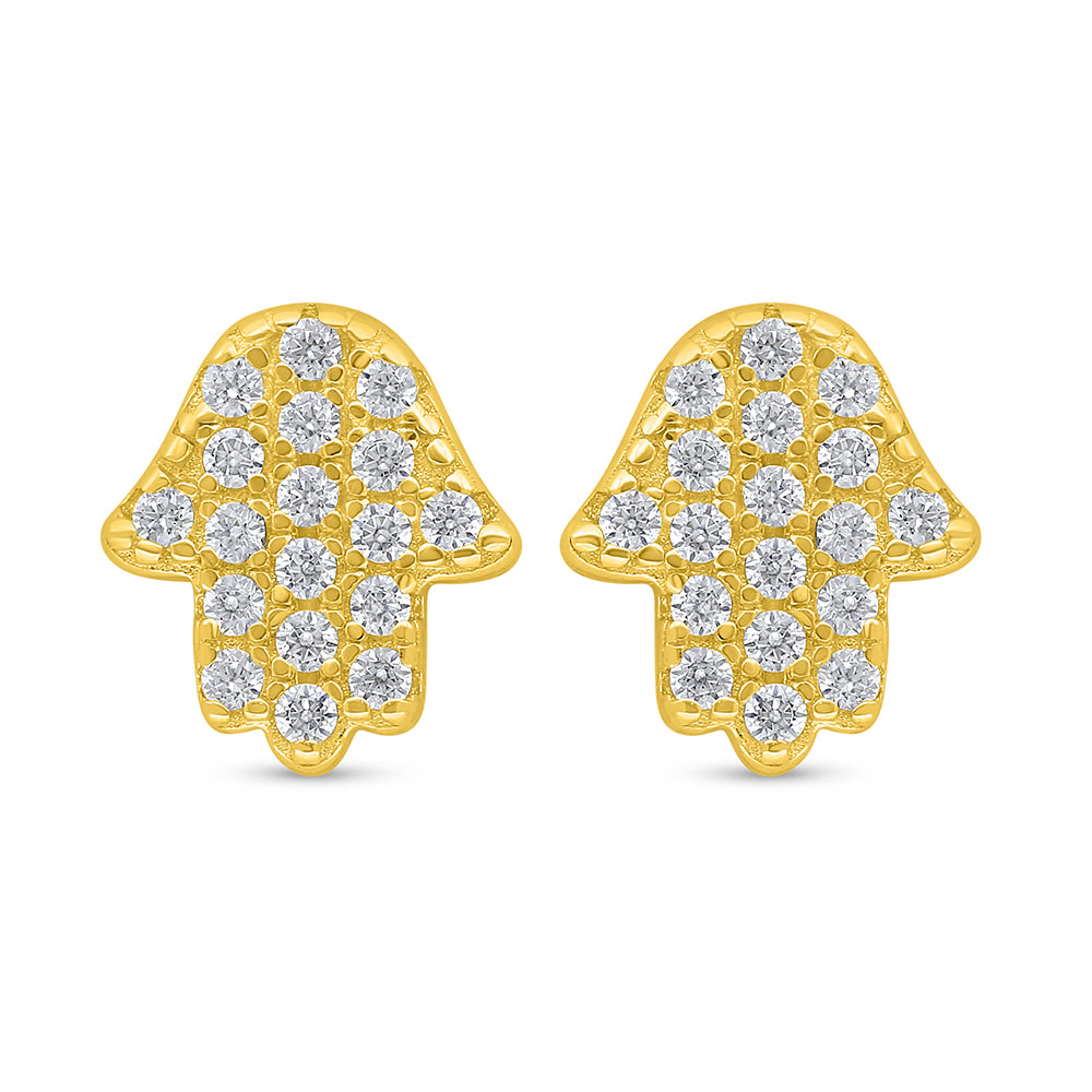Sterling Silver 925 Earring Golden Plated Embedded With White Zircon