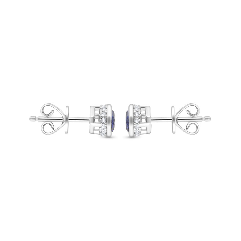 Sterling Silver 925 Earring Rhodium Plated Embedded With Sapphire Corundum And White Zircon