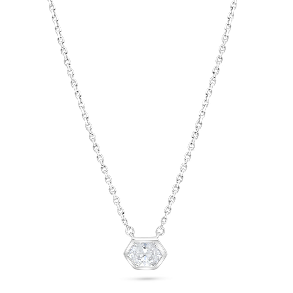 عقد من الفضة الخالصة عيار 925 مطلي روديوم مرصع فص ابيض