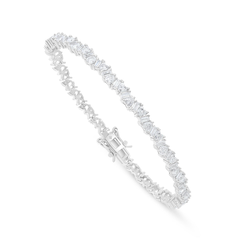 Sterling Silver 925 Bracelet Rhodium Plated Embedded With White Zircon