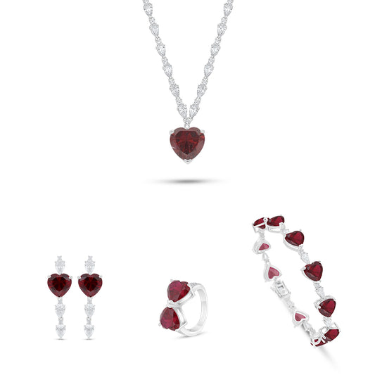 Sterling Silver 925 SET Rhodium Plated Embedded With Ruby Corundum And White Zircon