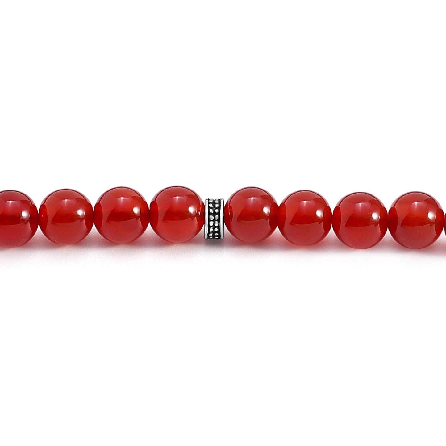 Dark Red Agate Rosary 45 Round Cabochon 8 mm With Stainless Steel 316L Set (Silver & Black Plated)