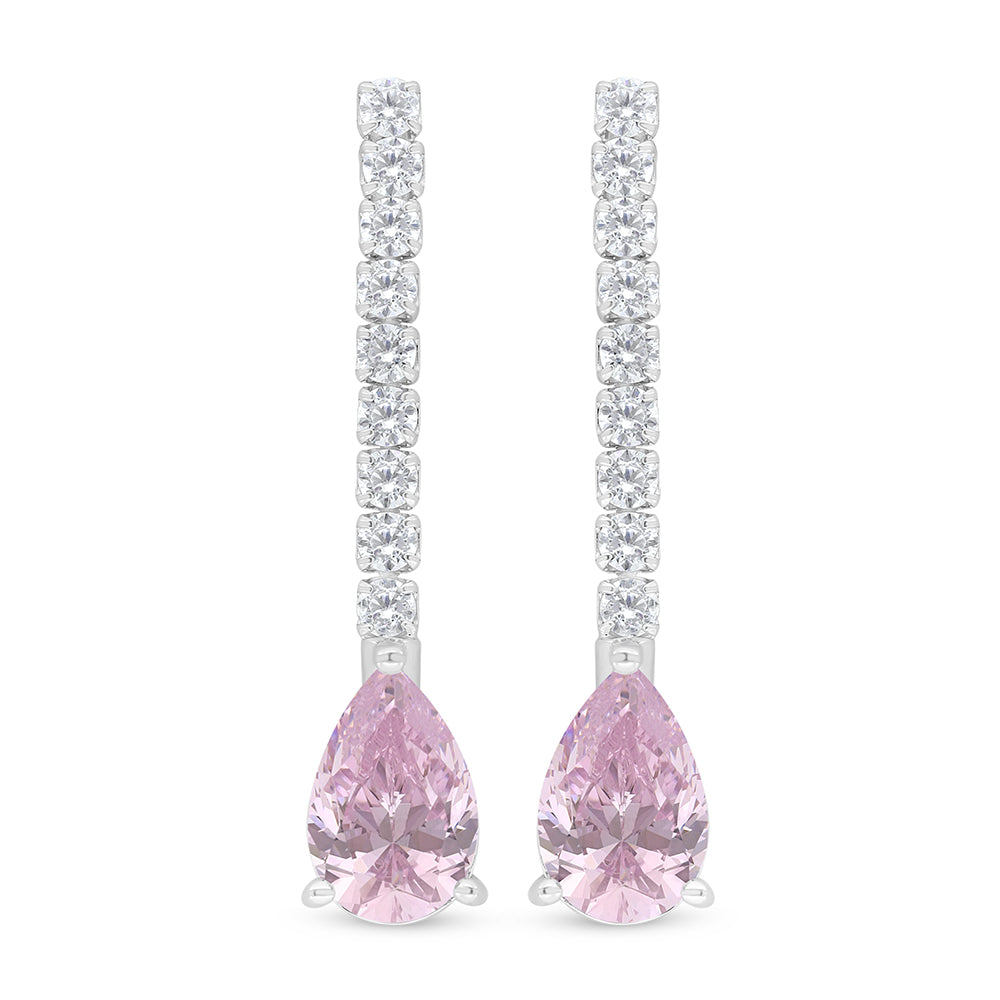 Sterling Silver 925 Earring Rhodium Plated Embedded With Pink Zircon