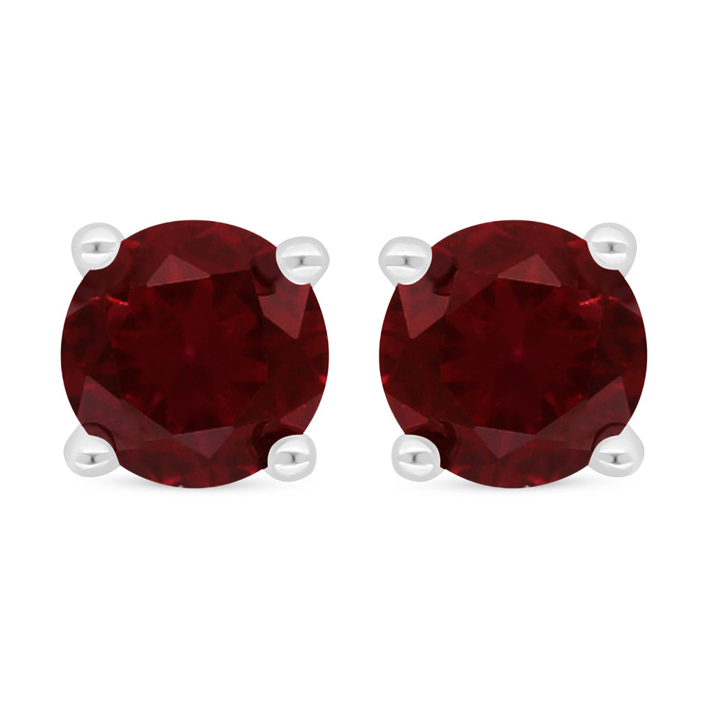 Sterling Silver 925 Earring Rhodium Plated Embedded With Ruby Corundum