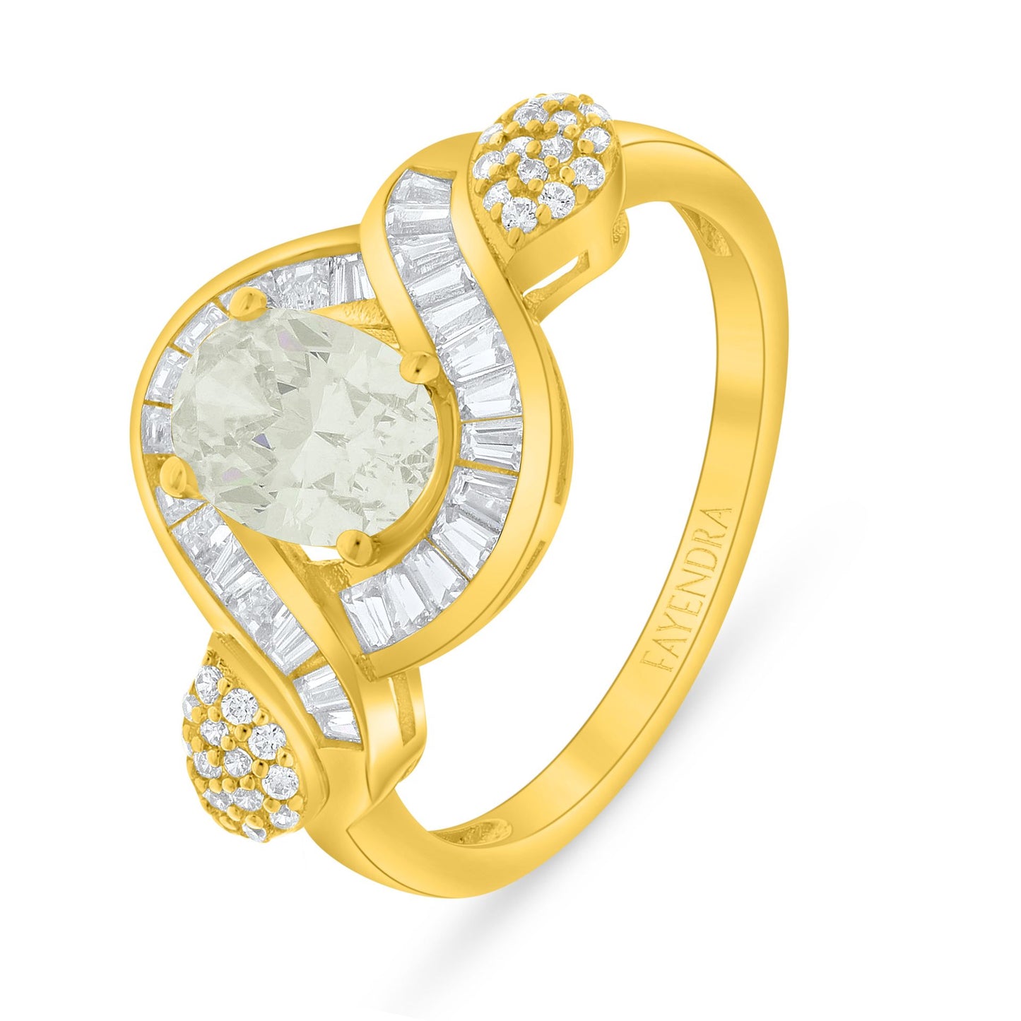 Sterling Silver 925 Ring Golden Plated Embedded With Diamond Zircon And White Zircon