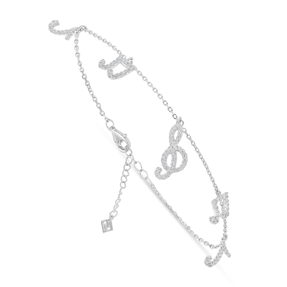 Sterling Silver 925 Bracelet Rhodium Plated Embedded With White Zircon