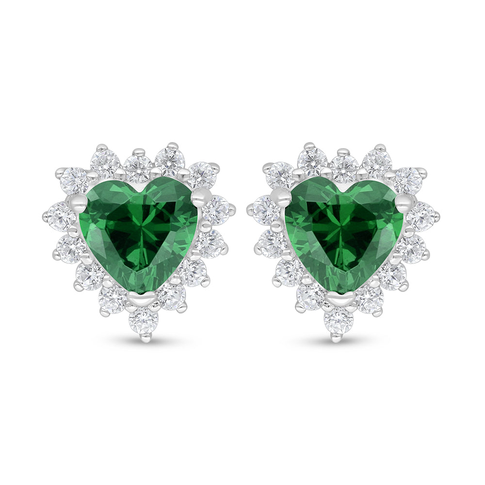Sterling Silver 925 Earring Rhodium Plated Embedded With Emerald Zircon And White Zircon