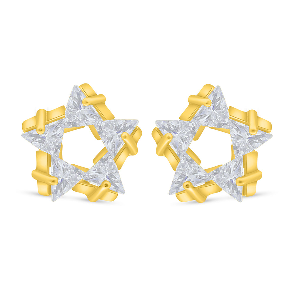 Sterling Silver 925 Earring Golden Plated Embedded With White Zircon