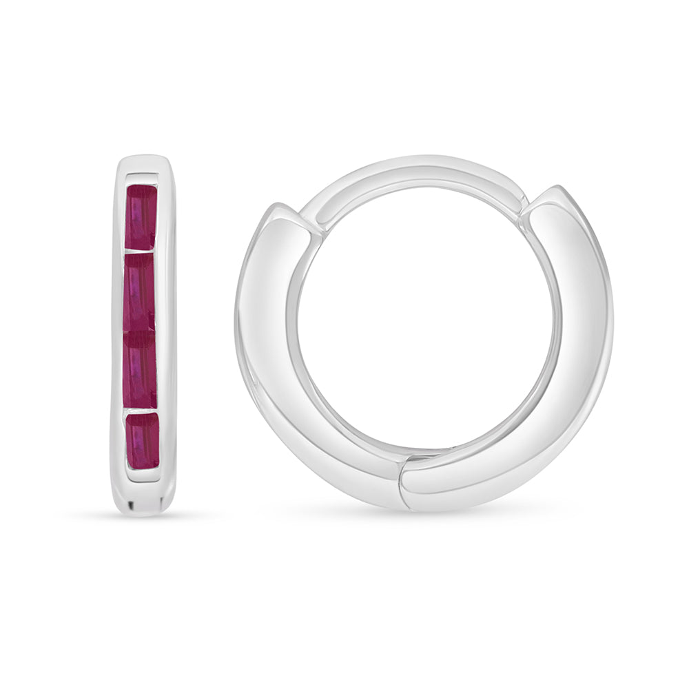 Sterling Silver 925 Earring Rhodium Plated Embedded With Ruby Corundum