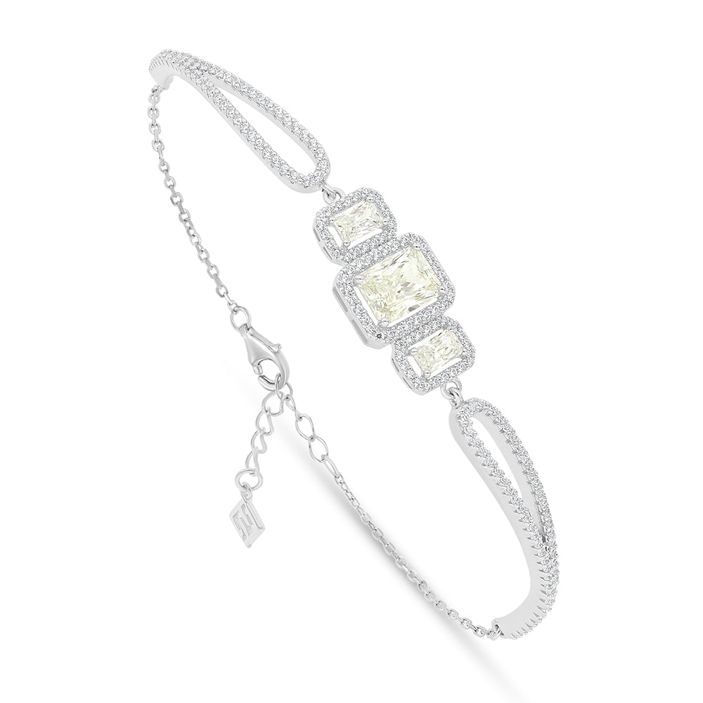 Sterling Silver 925 Bracelet Rhodium Plated Embedded With Diamond Zircon And White Zircon