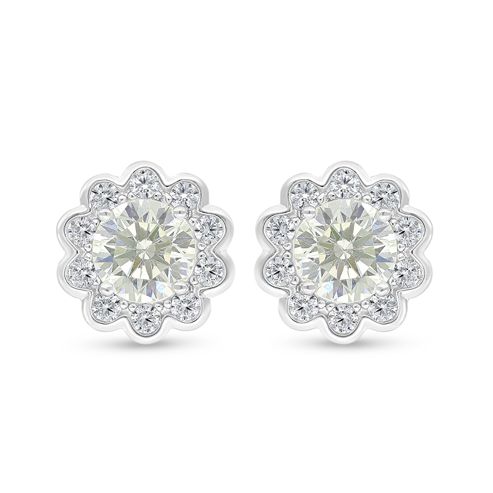 Sterling Silver 925 Earring Rhodium Plated Embedded With Yellow Diamond And White Zircon